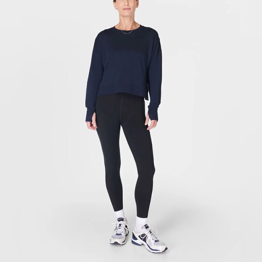 Sweaty Better NAVY After Class Cropped Sweater Small